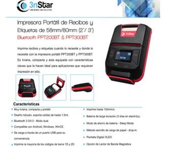 Impresora de tickets movil 3nStar PPT300BT Impresora de tickets movil 3nStar PPT300BT